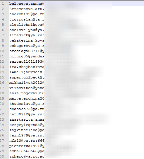 Email база Yandex адресов июнь 2015